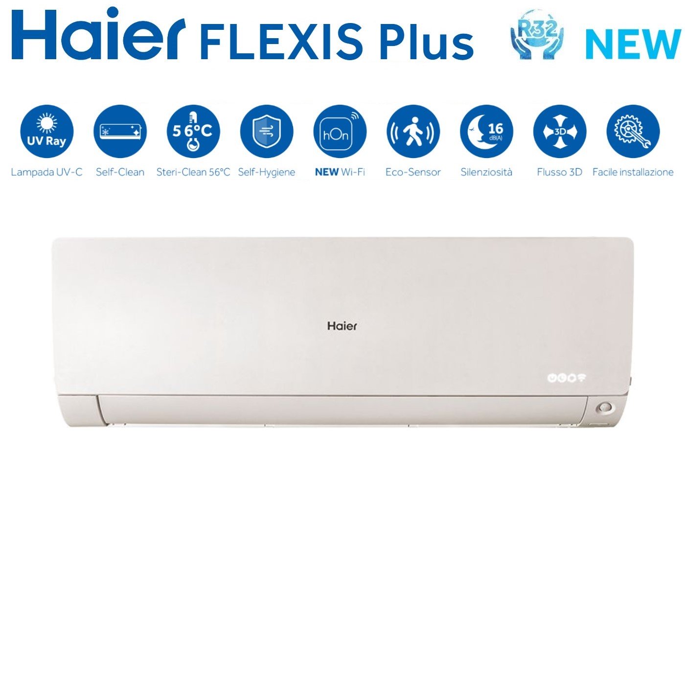 Air conditioner quad-split Haier Inverter series FLEXIS PLUS WHITE 9+9+12+15 with 4U85S2SR3FA R-32 built-in Wi-Fi Colore white 9000+9000+12000+15000