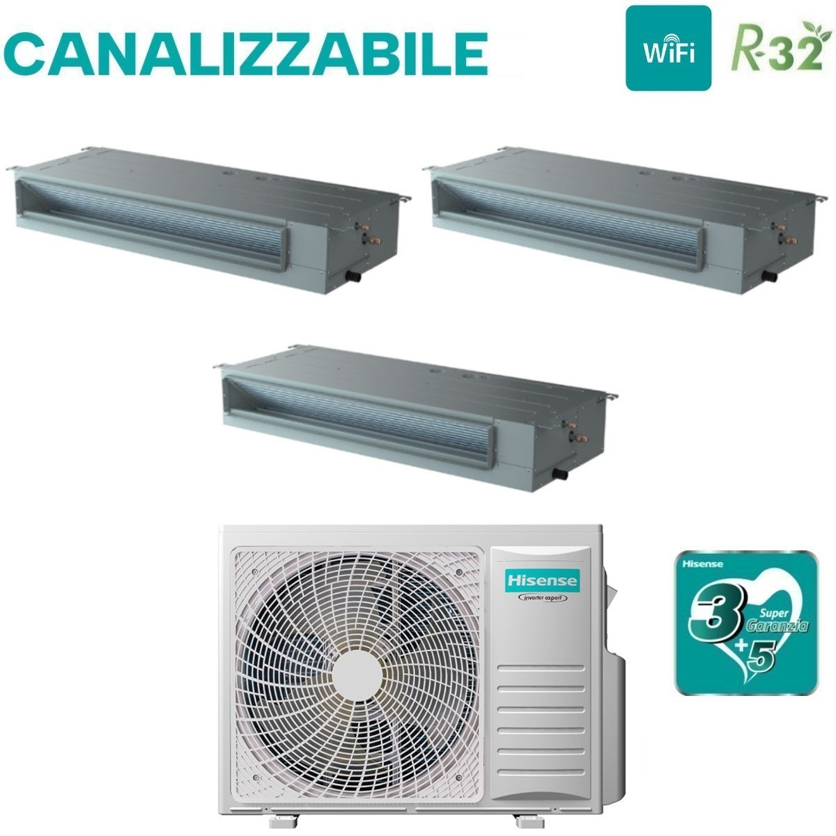 Air conditioner tri-split Hisense Inverter Canalizzato Canalizzabile 9+9+9 with 3AMW62U4RJC R-32 optional Wi-Fi 9000+9000+9000 Con Telecomando di series