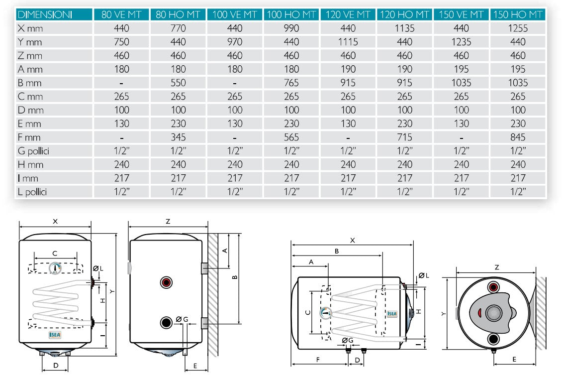ISEA SWING PLUS MIX HEATING VE MT 100/5 DX Boiler 100,0 l Verticaal rechts