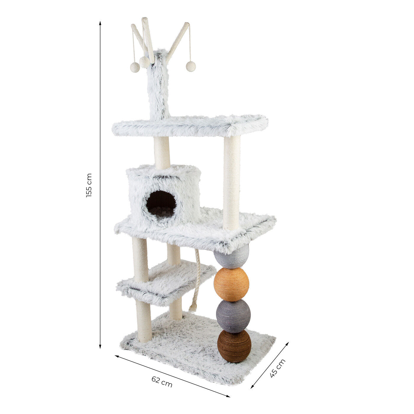 Tiragraffi ad Albero Castello per Gatti Alto 100cm with Lettino , Pali e Palle Colorate in Sisal 8024299800235