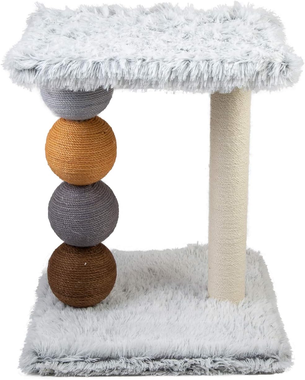 Tiragraffi per Gatti white Rivestimento Peluche with Palle Colorate e Palo in Sisal 52x40x40 cm