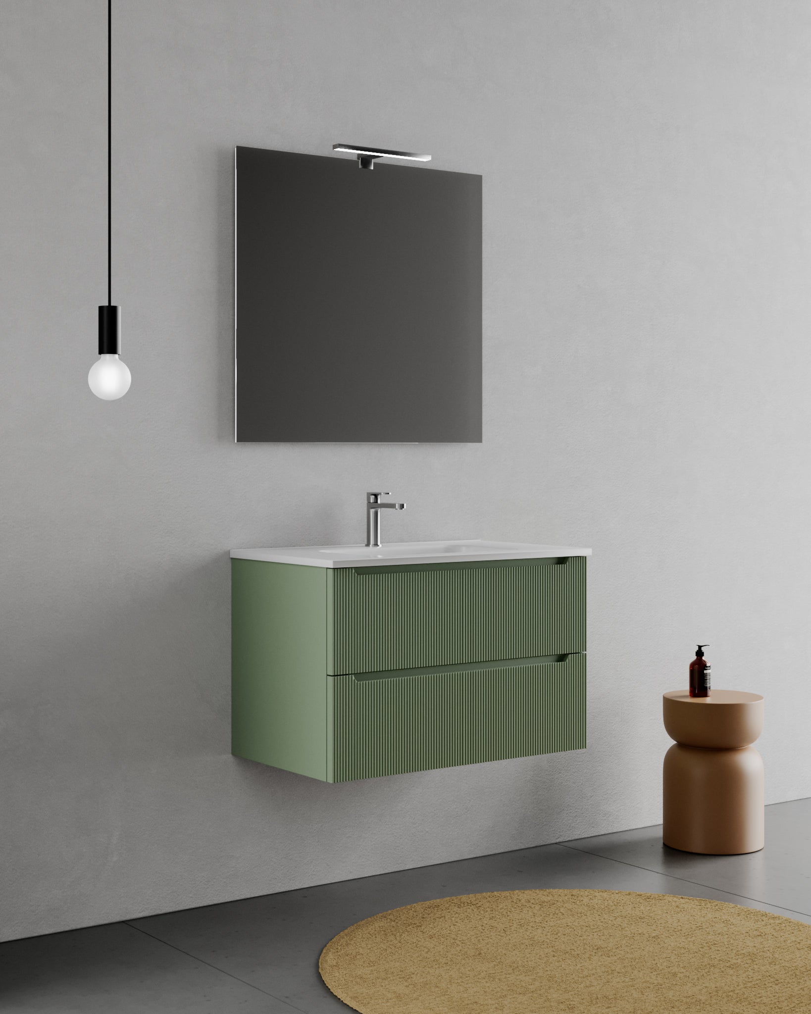 Legnox Rigo badmeubel 80 cm groen met 2 lades, wastafel, spiegel en LED-lamp