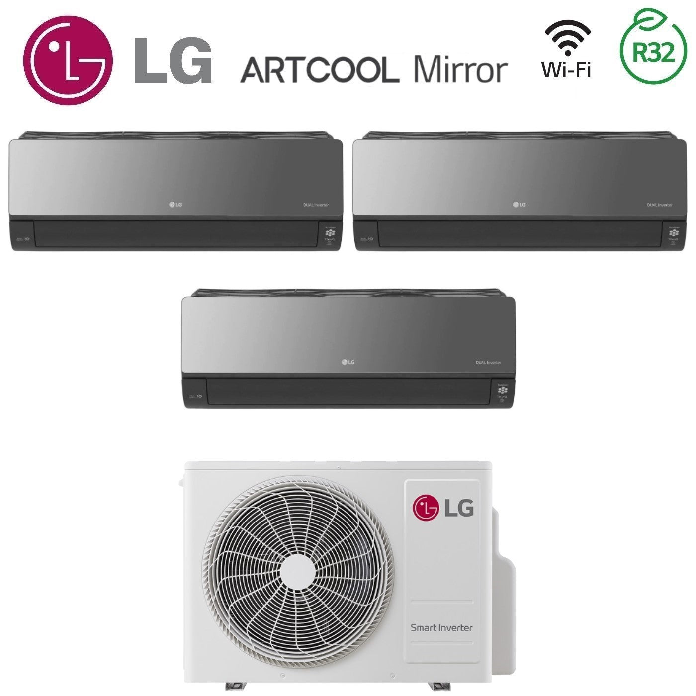 Air conditioner tri-split LG Inverter series ARTCOOL UV NANO MIRROR 9+9+12 with MU3R21 R-32 built-in Wi-Fi 9000+9000+12000