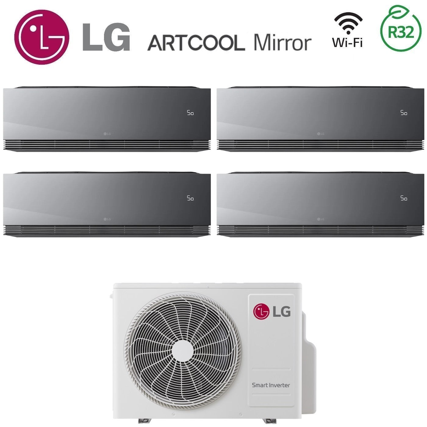 Air conditioner quad-split LG ARTCOOL MIRROR AI AIR 9+9+12+12 with MU4R27 R-32 built-in Wi-Fi