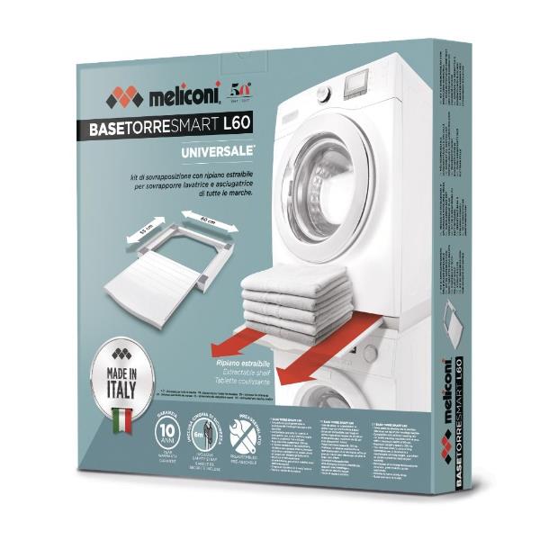 Kit Sovrapposizione Lavatrice Asciugatrice Meliconi Torre Smart L60 con Ripiano Estraibile Universale 60 cm Bianco