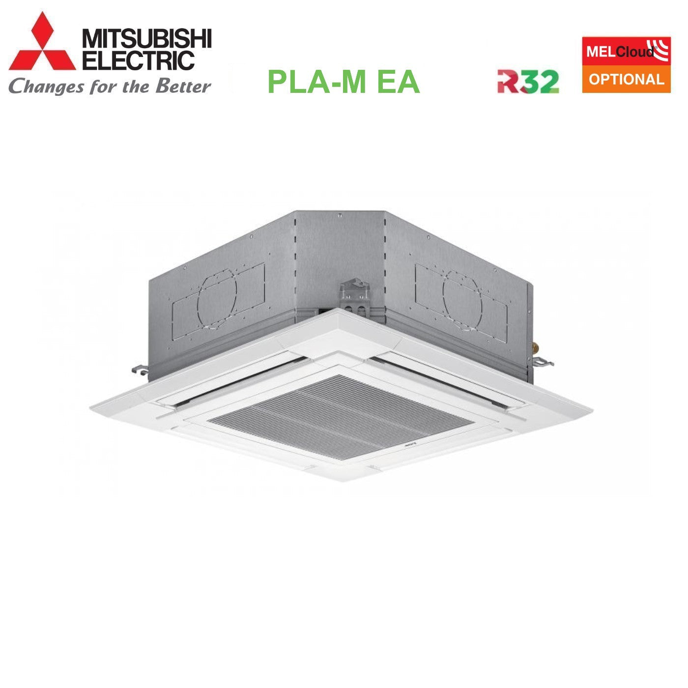 Mitsubishi Electric Air Conditioner 90x90 4-Way Power Inverter Cassette 34000 Btu PLA-M100EA + PUZ-ZM100VKA Single Phase R-32 Wi-Fi Optional with Grille Included