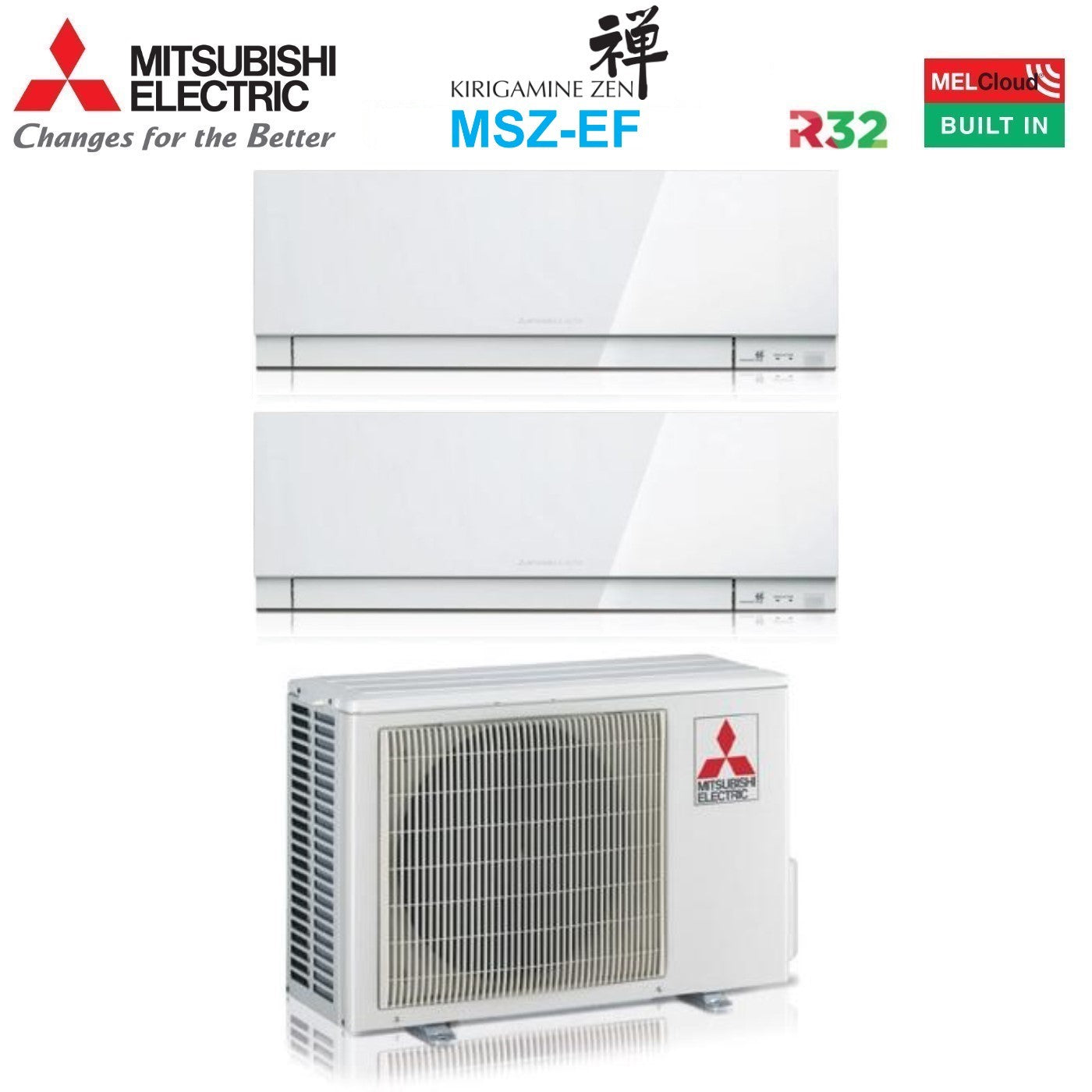 Air conditioner dual-split Mitsubishi Electric Kirigamine Zen White 18+18 with MXZ-3F68VF R-32 built-in Wi-Fi white