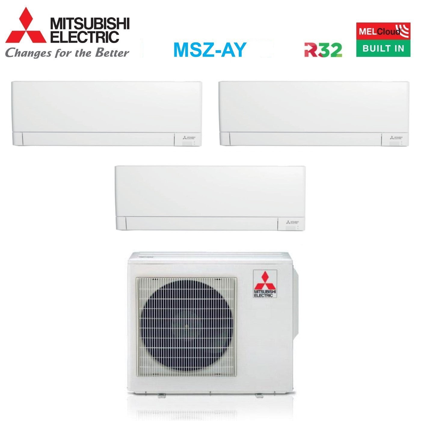 Mitsubishi Electric MSZ-AY Trial Split Airconditioner 7+7+12 (MXZ-3F54VF) R-32 Wi‑Fi