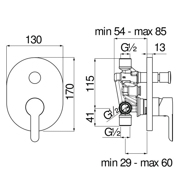 Nobili AB87100CR inbouw douchemengkraan (serie ABC) chroom