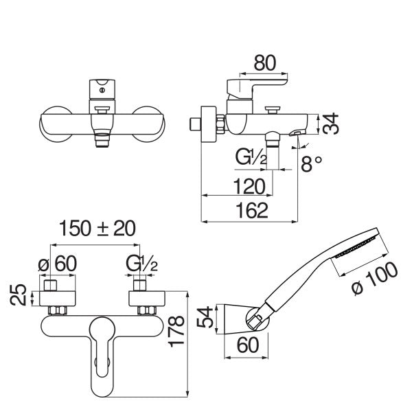 Nobili AB87110CR badmengkraan met doucheset chroom