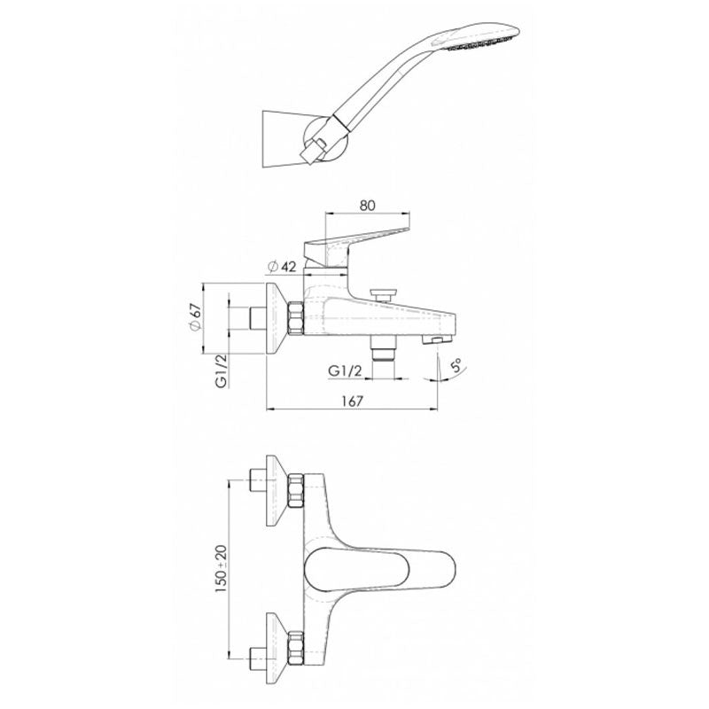 Nobili HF122110CR Badmengkraan voor bad, chroom met handdouche