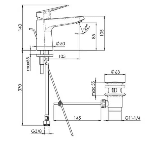 Nobili HF122118/1CR eengreeps wastafelmengkraan chroom 1" 1/4