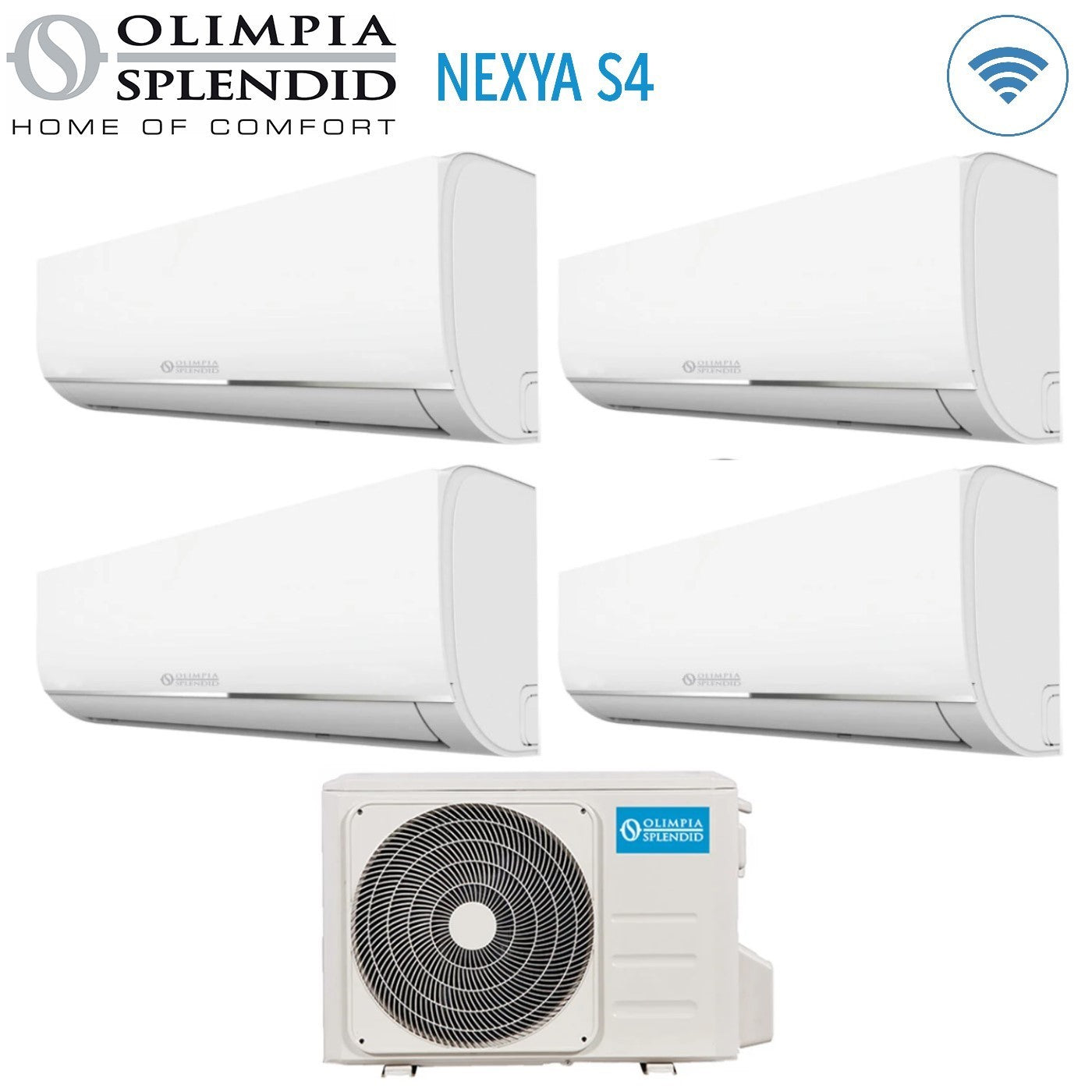 Air conditioner quad-split Olimpia Splendid Inverter series NEXYA S4 12+12+12+12 with OS-CEMEH42EI R-32 built-in Wi-Fi 12000+12000+12000+12000