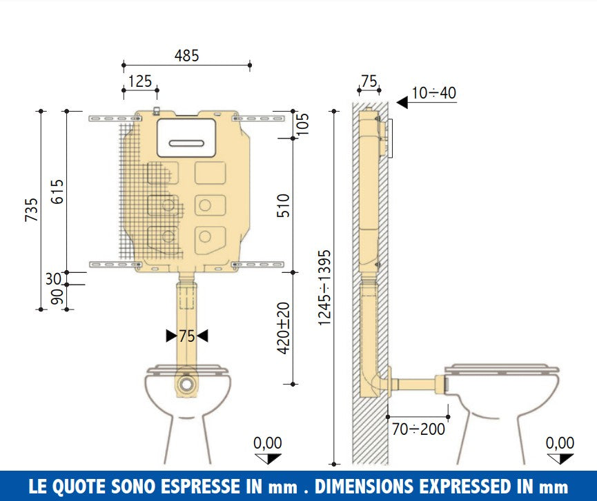 Pucci Sara inbouwspoelreservoir 9,0 liter – 1-knops, zonder bedieningsplaat