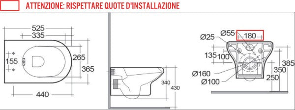 Vaso WC Sospeso Rak Compact Rimless In Ceramica Attacco 180 con Scarico a Parete
