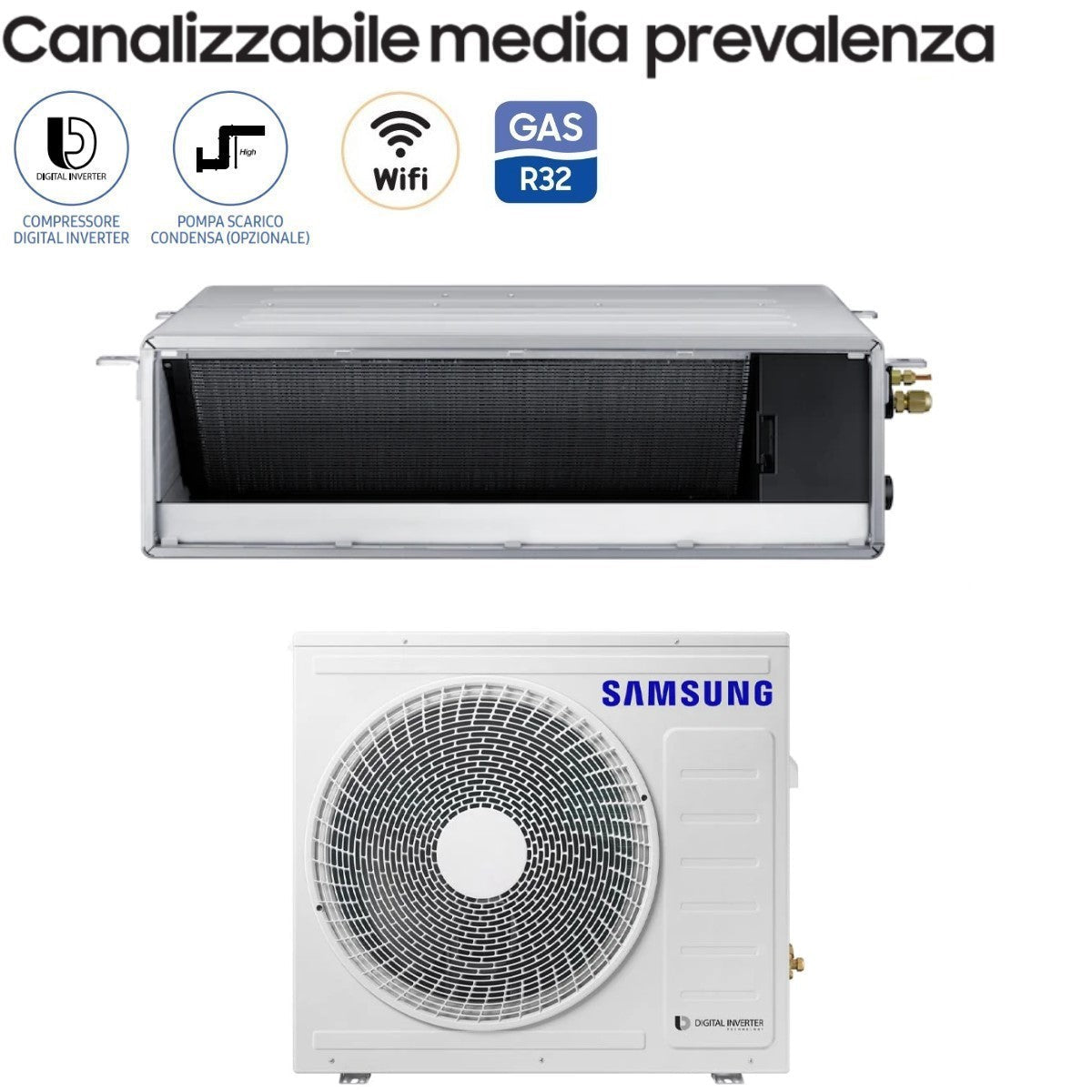Air conditioner Canalizzato Samsung 24000 Btu AC071RNMDKG Media Prevalenza R-32 optional Wi-Fi