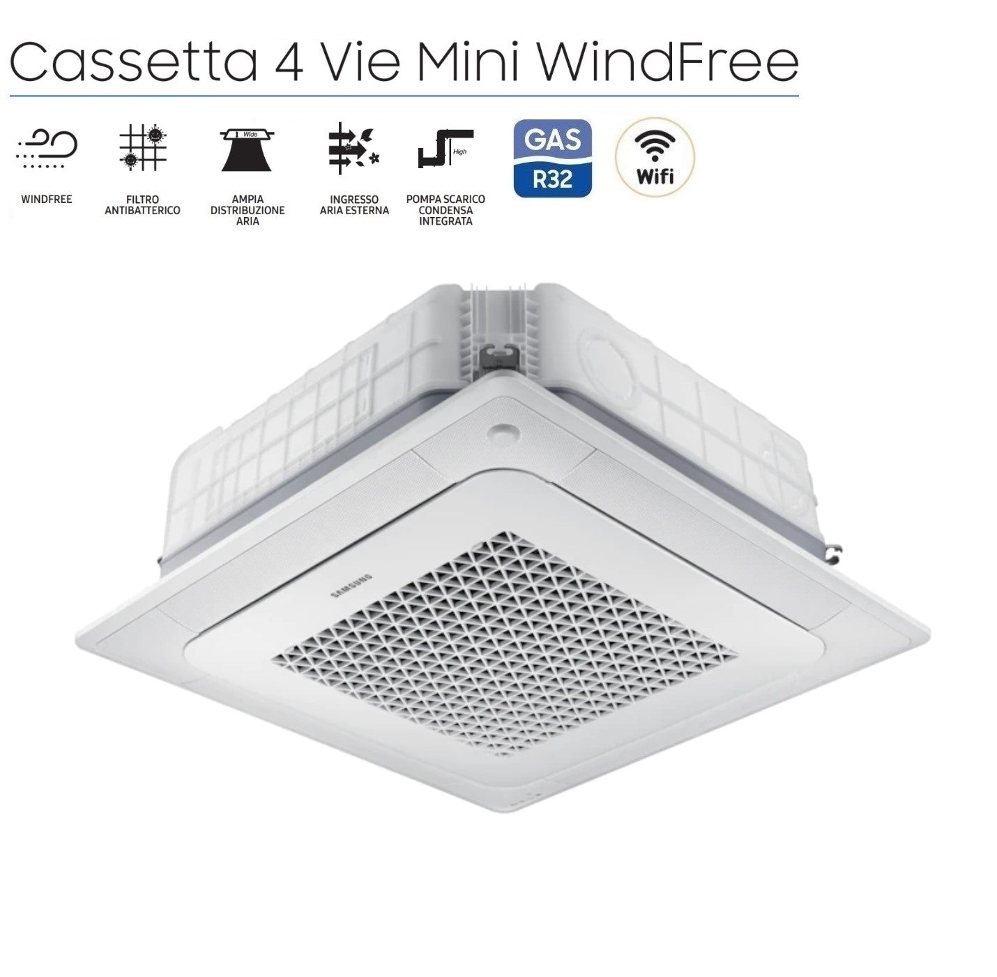 Unità Interna Mini Cassetta a 4 Vie Samsung WindFree 12000 Btu AJ035TNNDKG/EU R-32 optional Wi-Fi with Griglia Inclusa