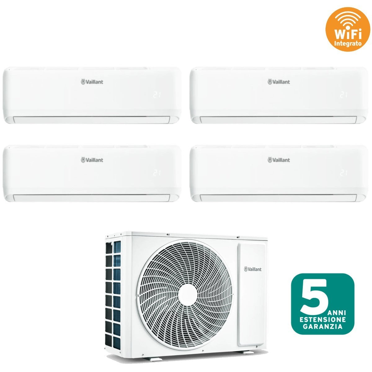 Air conditioner quad-split Vaillant Inverter series CLIMAVAIR PRO 7+7+9+18 with VAM1-080A4NO R-32 built-in Wi-Fi 7000+7000+9000+18000