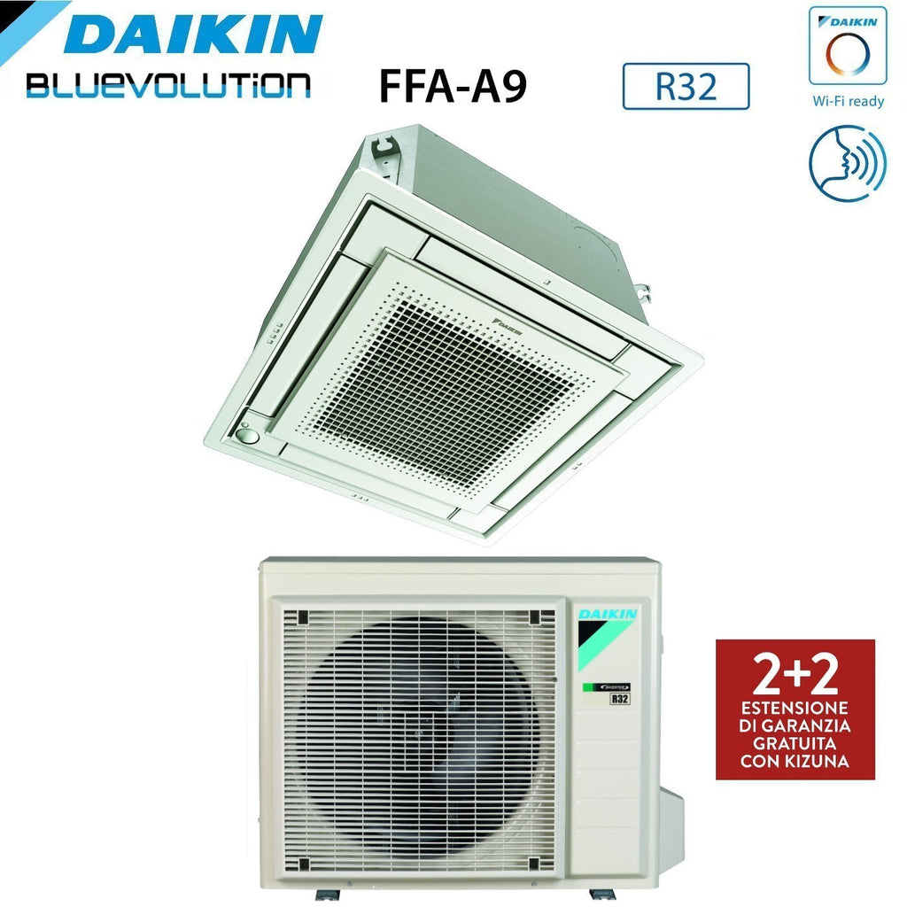 Daikin Fully Flat Cassette Air Conditioner 9000 Btu FFA25A9 R-32 Wi-Fi Optional with Grille Included Class A++/A+ - Italian Warranty