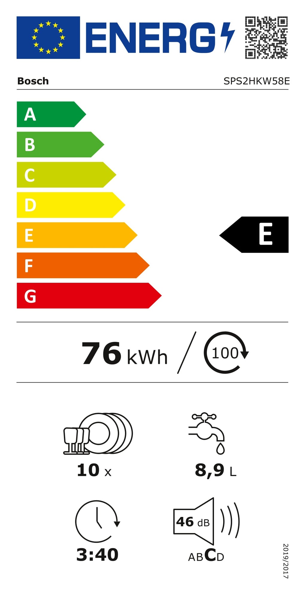 Lavastoviglie a libera Installazione Bosch series 2 SPS2HKW58E 10 Coperti Classe E AxLxP(84,5x45x60) Alexa e Google Assistant