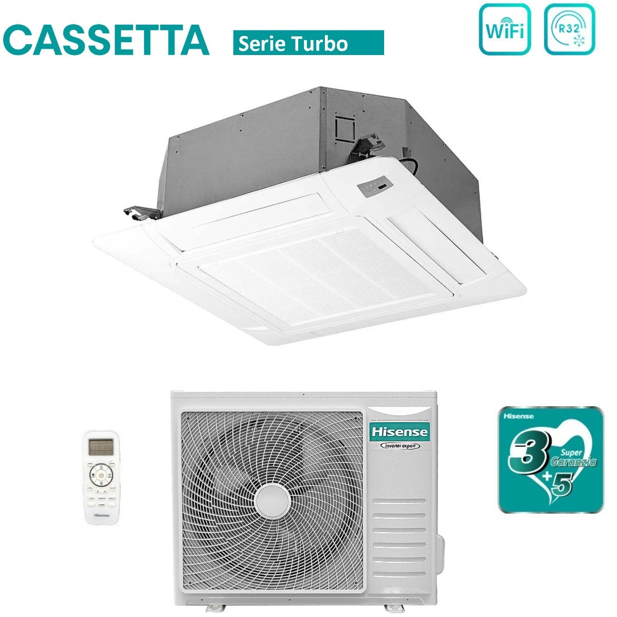 Hisense Inverter Cassette Air Conditioner TURBO series 24000 Btu ACT71UR4RJC8 + AUW71U4RK8 R-32 Optional Wi-Fi Class A++/A+ with Remote Control and Panel Included