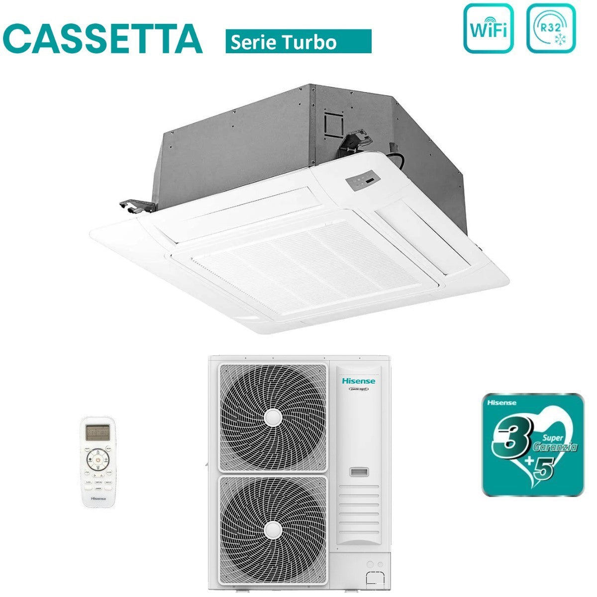 Hisense Inverter Cassette Air Conditioner TURBO series 48000 Btu AUC140UR4RKC8 + AUW140U6RN8 R-32 Wi-Fi Optional with Remote Control and Panel Included