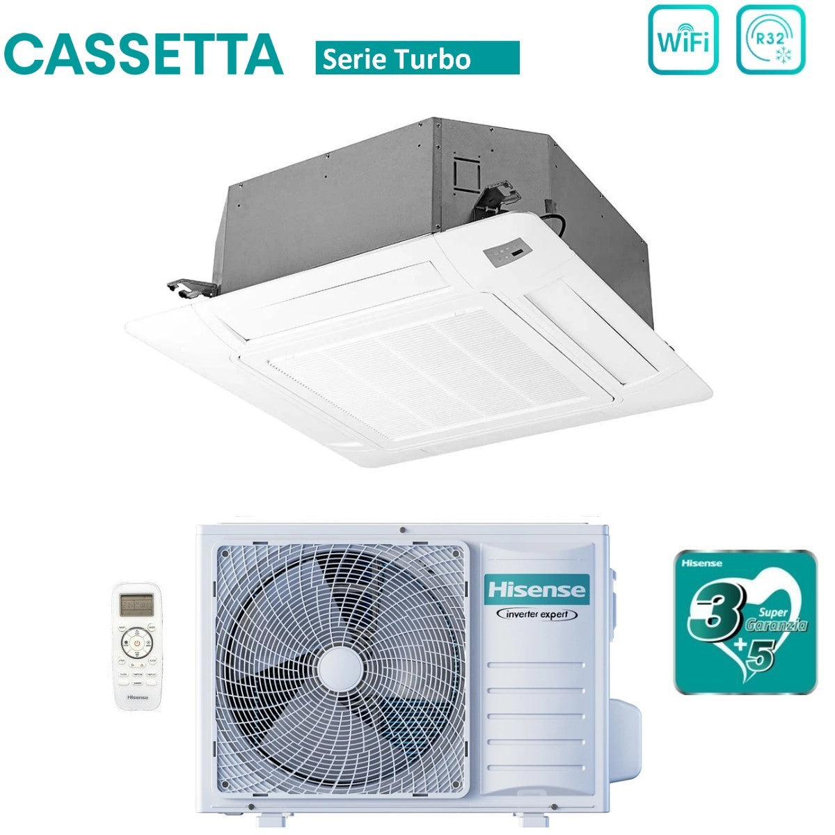 Hisense Inverter Cassette Air Conditioner TURBO series 9000 Btu ACT26UR4RCC8 + AUW26U4RS8 R-32 Optional Wi-Fi Class A++/A+ with Remote Control and Panel Included