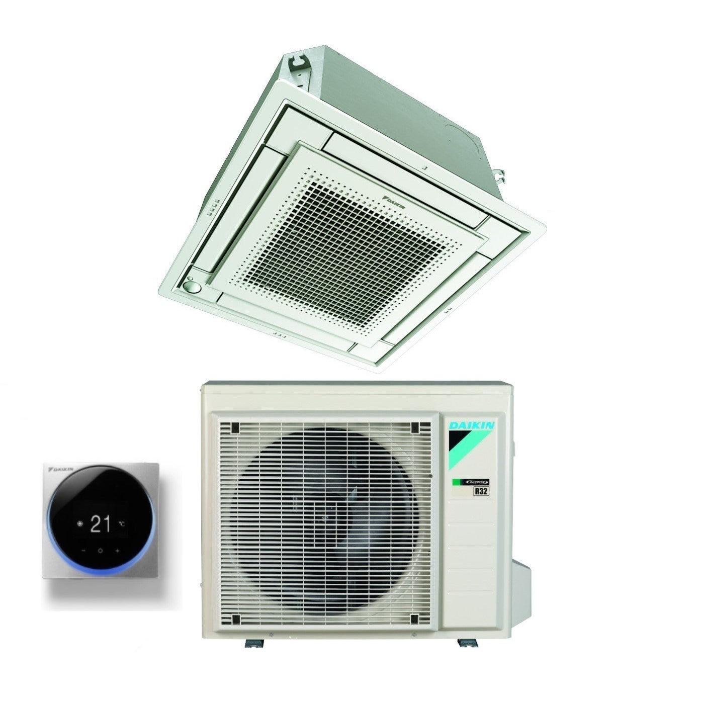 Daikin Fully Flat Cassette Air Conditioner 12000 Btu FFA35A9 R-32 Wi-Fi Optional with Grille Included Class A++/A+ - Italian Warranty