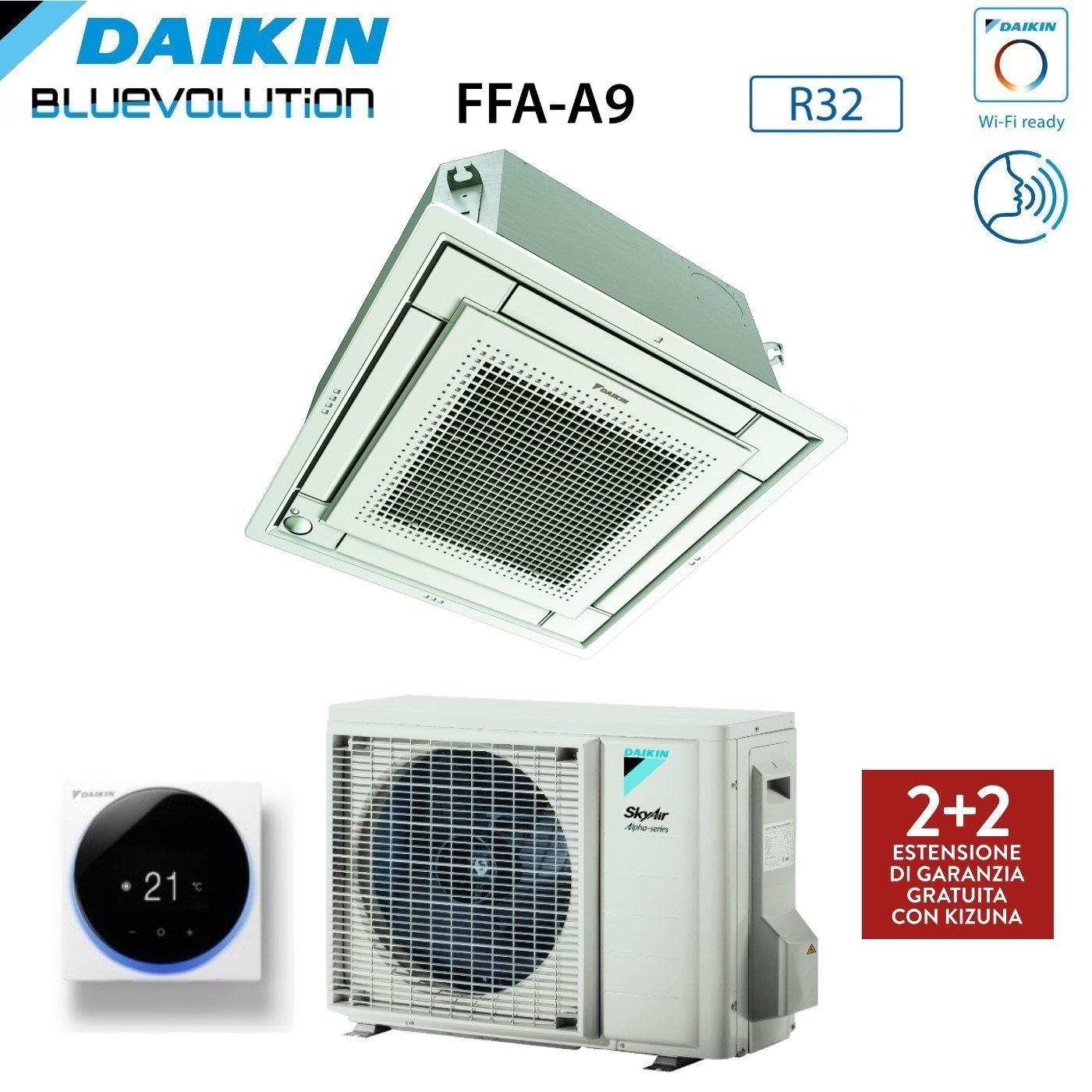Daikin Fully Flat Cassette Air Conditioner 21000 BTU FFA60A9 + RZAG60A R-32 Optional Wi-Fi with Wired Control and Grille Included
