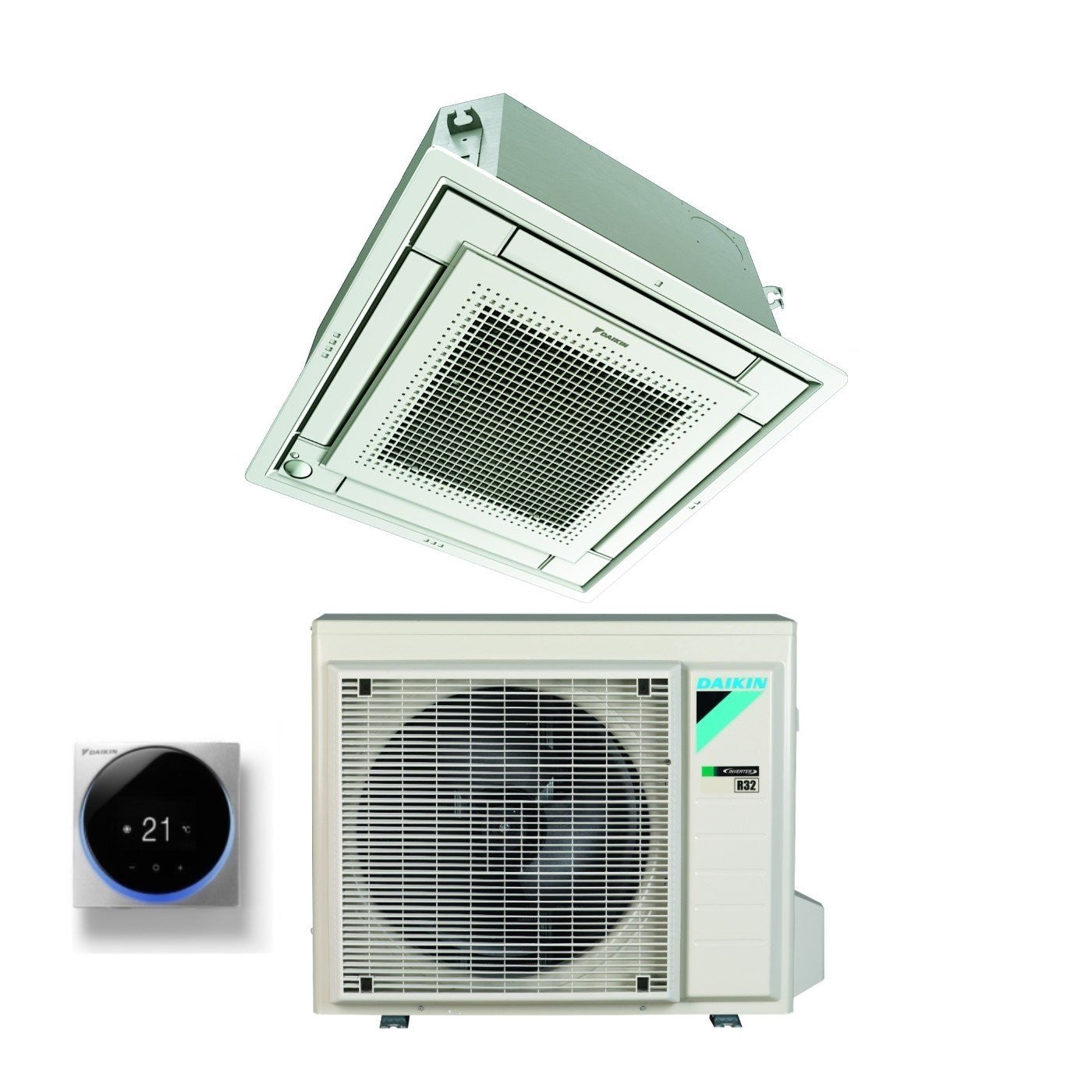 Daikin Fully Flat Cassette Air Conditioner 9000 Btu FFA25A9 R-32 Wi-Fi Optional with Grille Included Class A++/A+ - Italian Warranty