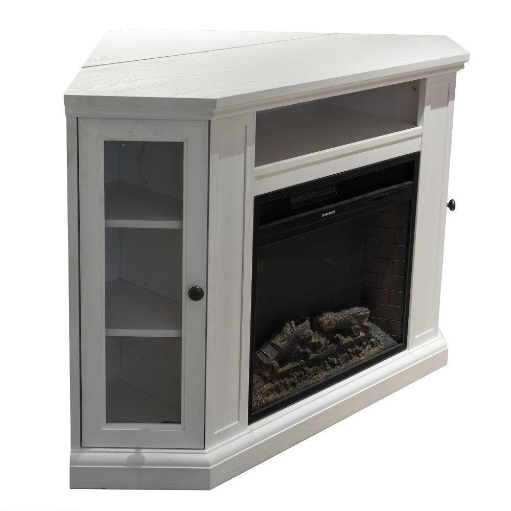 Camino elettrico caminetto da terra ad angolo MADISON in legno white L126 x P78 x H83