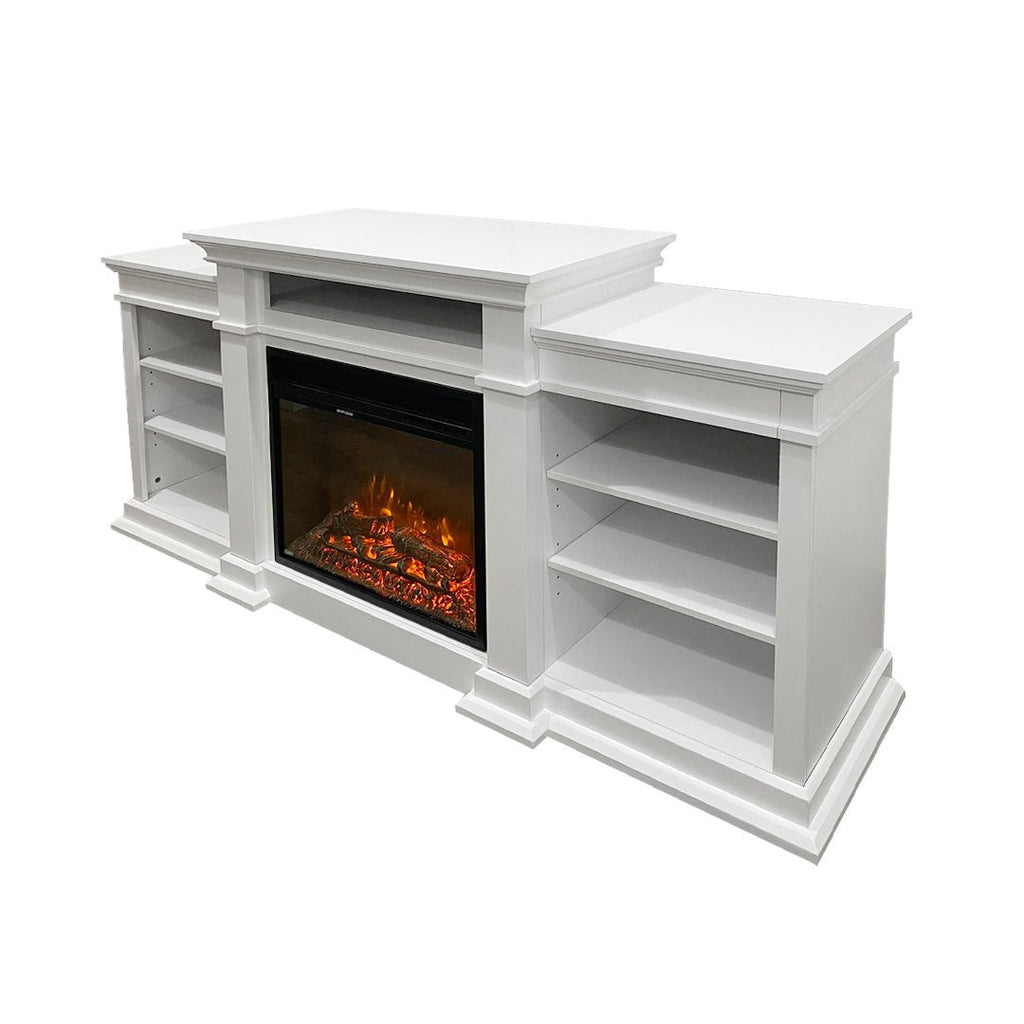 Camino elettrico caminetto da terra BIDEN in legno white L179 x P48 x H85