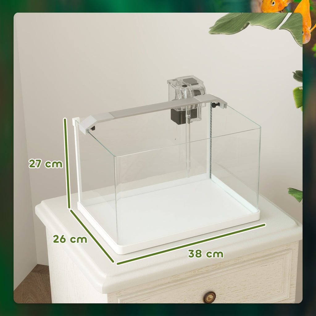EasyComfort Acquario in Vetro con Luci LED da 20L, Filtro e Pompa d'Acqua, 38x26x27 cm, Bianco