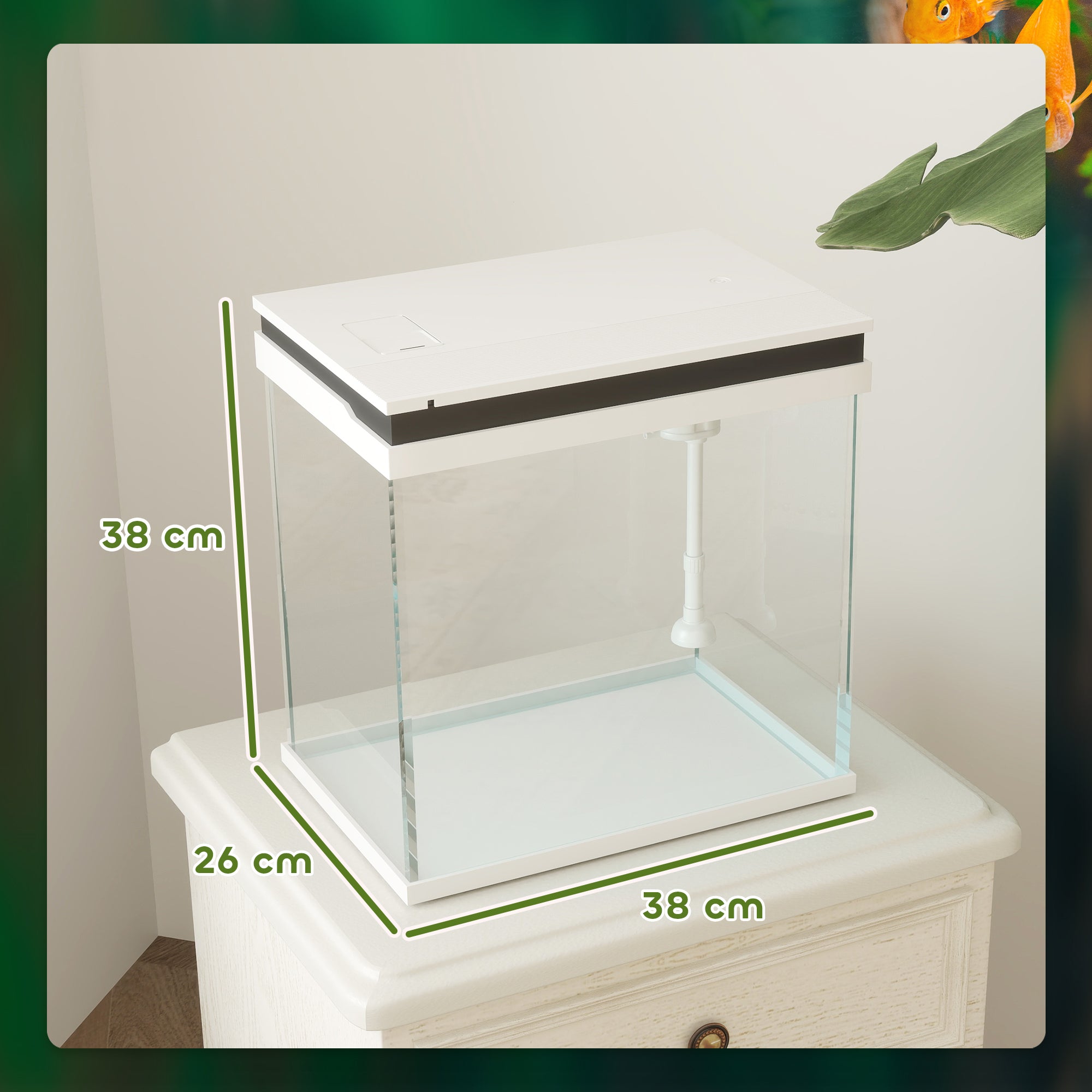 EasyComfort Acquario per Pesci Rossi 26L con Luci LED, Sistema di Filtraggio e Pompa d'Acqua, 38x26x38 cm, Bianco