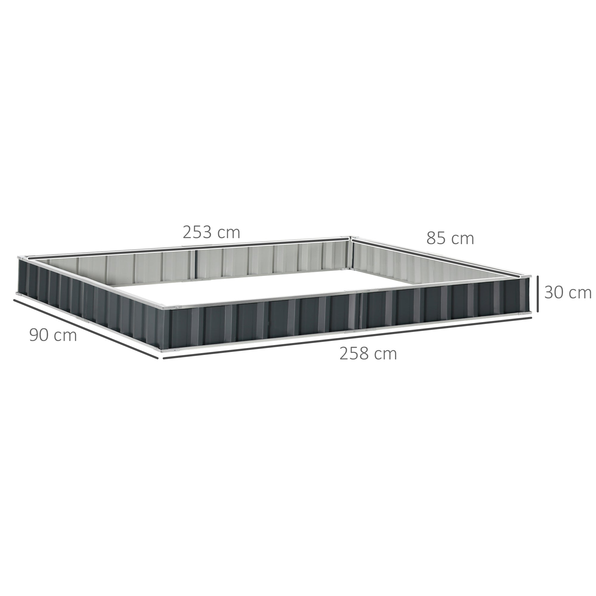 EasyComfort Aiuola Rialzata, Modulabile r Senza Fondo in Acciaio Zincato, 258x90x30 cm, Grigio Scuro