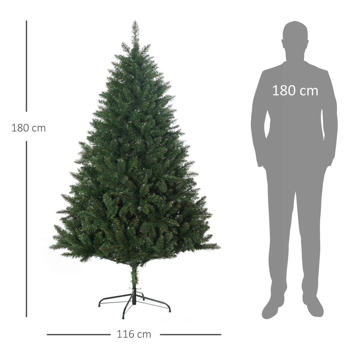EasyComfort kunstkerstboom 180 cm – 800 takken, metalen voet, groen