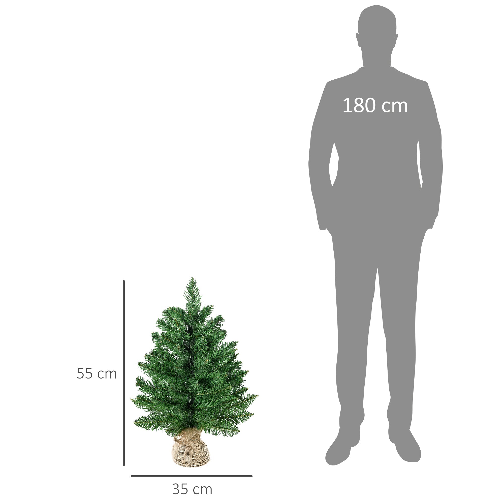 Easycomfort Albero di Natale Mini 55cm with 50 Rami Folti e Aghi Realistici in PVC, Base in Cemento e Iuta