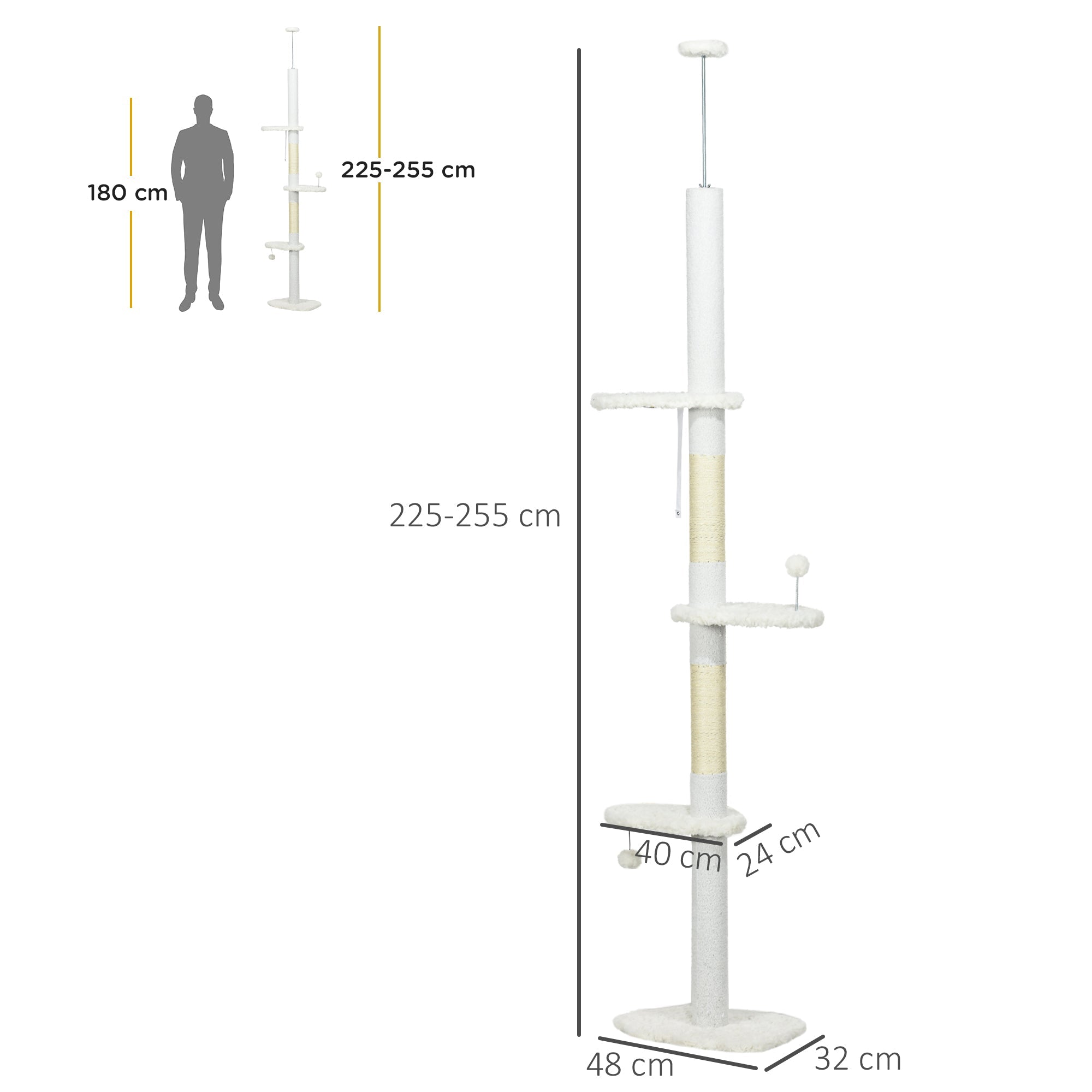 EasyComfort Plafond-kattenboom verstelbaar 225-255 cm, wit
