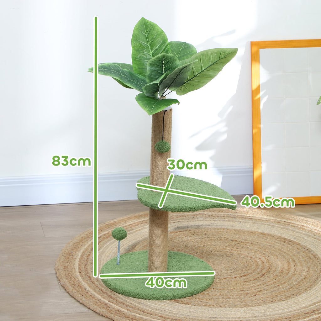 EasyComfort Albero per Gatti con Palo Tiragraffi, Piattaforme e Palline, in Peluche e Truciolato, Ø40x83 cm, Verde