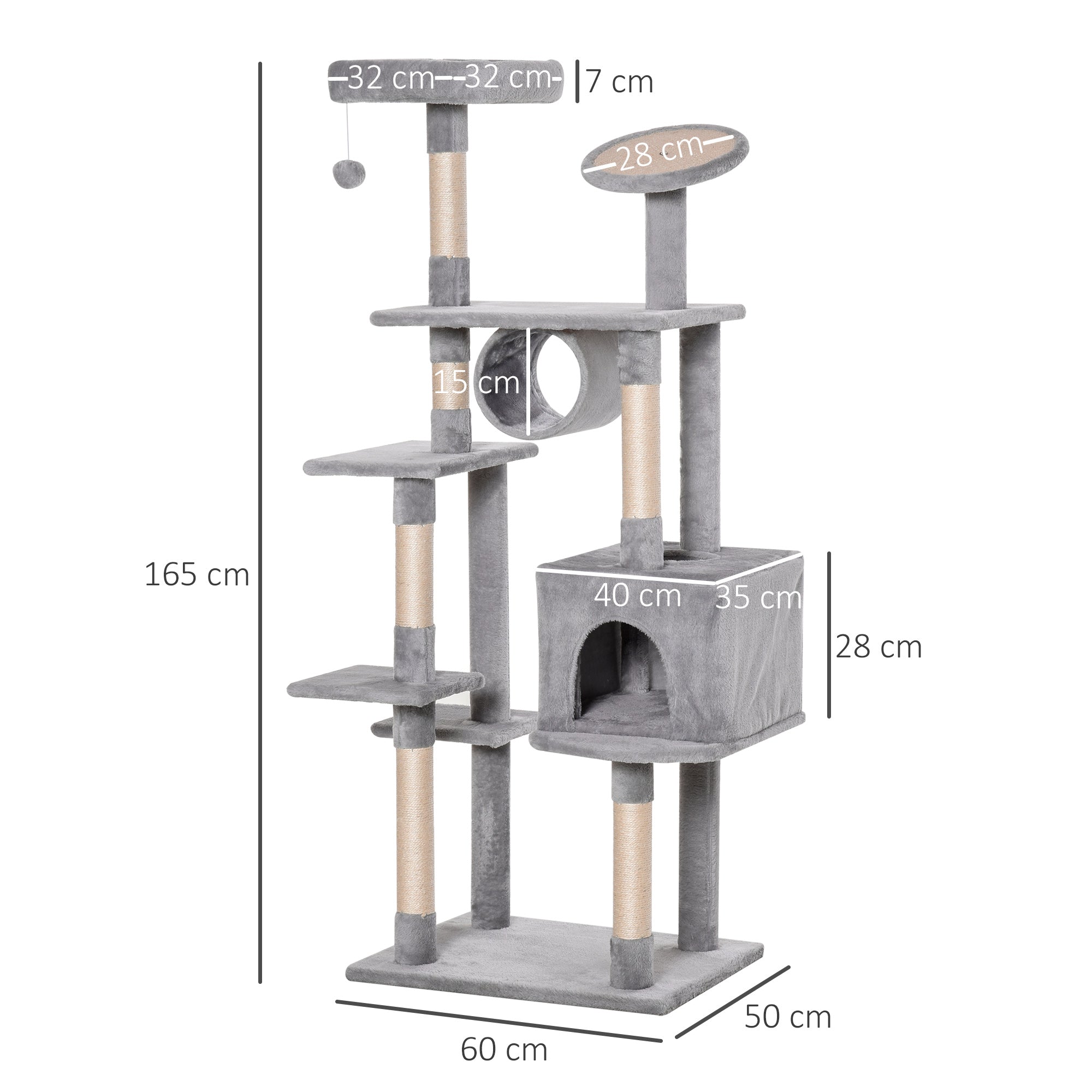 EasyComfort Albero 165 cm krabpaal voor katten, 5 platforms, max 4.5 kg
