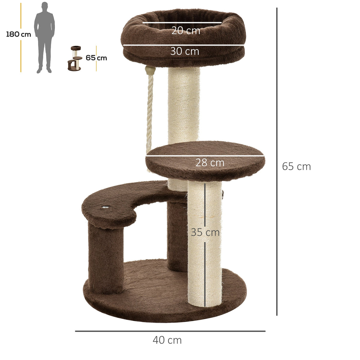 EasyComfort Krabpaal voor katten 3 niveaus met pluche ligbed Ø40x65 cm