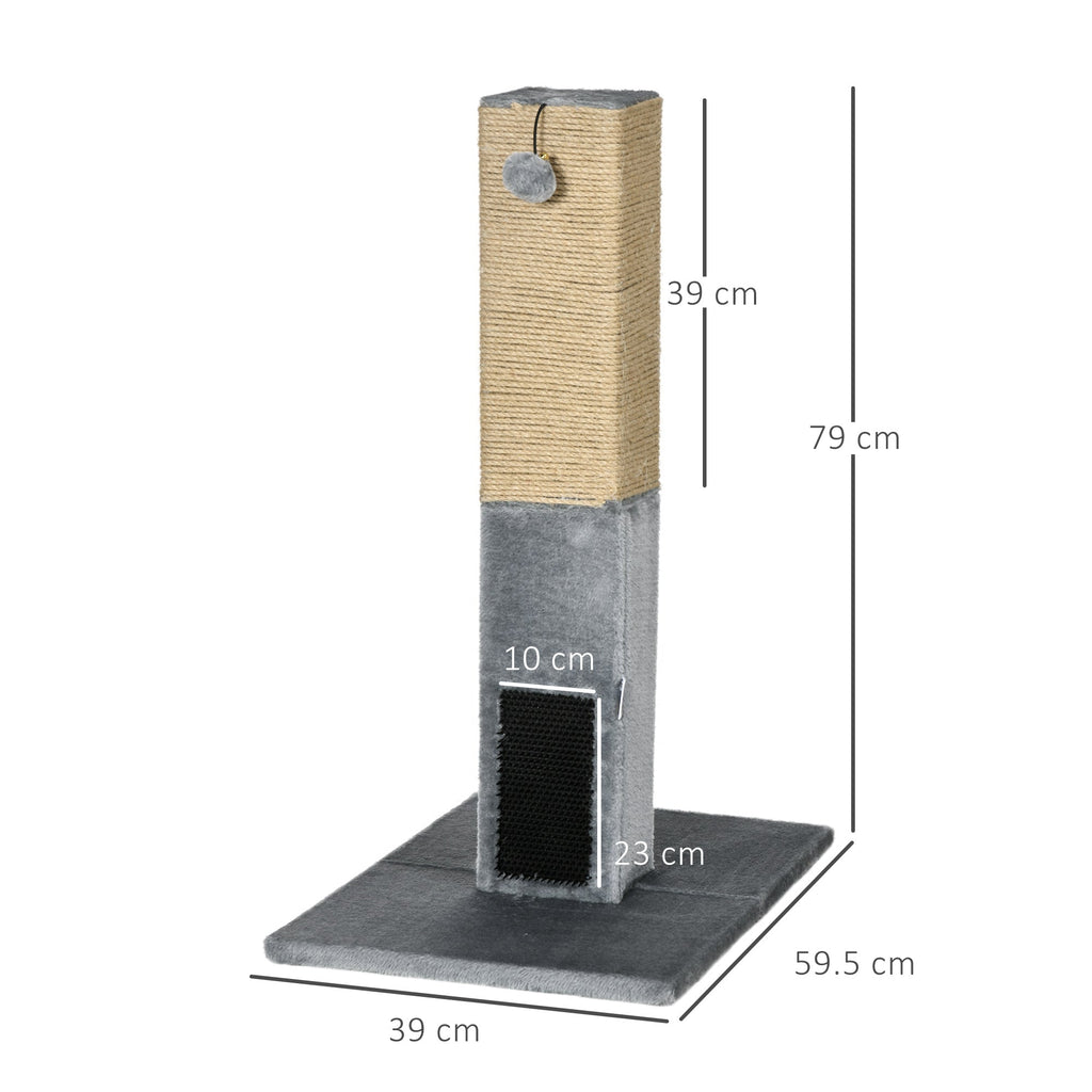 EasyComfort Albero Tiragraffi per Gatti con 2 Palline Giocattolo e Spazzola, in Legno, Iuta e Peluche, 59.5x39x79 cm, Grigio