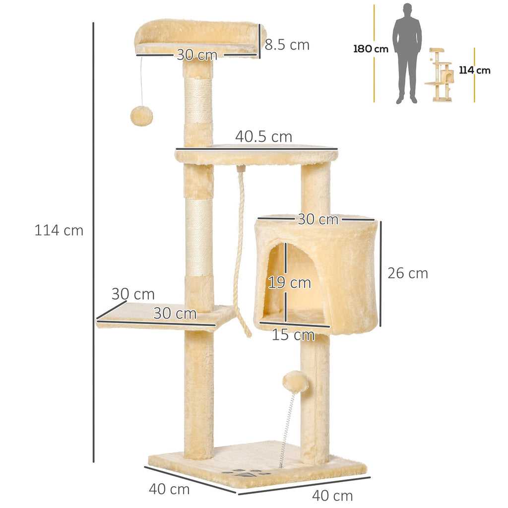 EasyComfort 4-laags krabpaal met hol en speelgoed, 114 cm