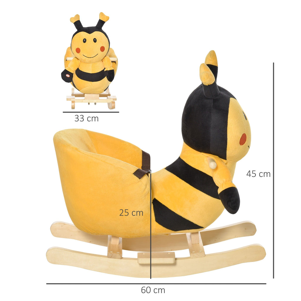 Easycomfort Animale a Dondolo per Bambini a forma di Ape in Legno di Pioppo with Musica, 60x33x45 cm, Giallo e black