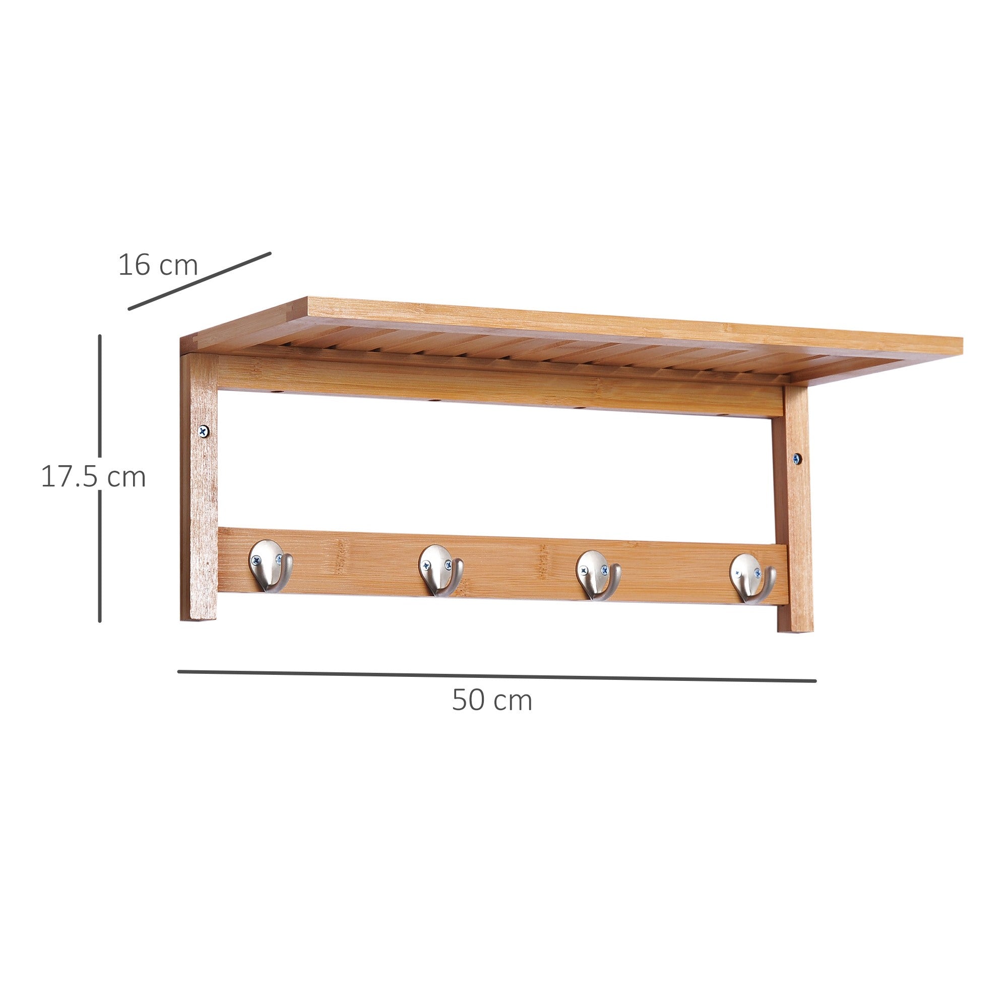 Easycomfort Appendiabiti with Mensola Attaccapanni wall-mounted with Ripiano Bambù 50 × 16 × 17.5cm