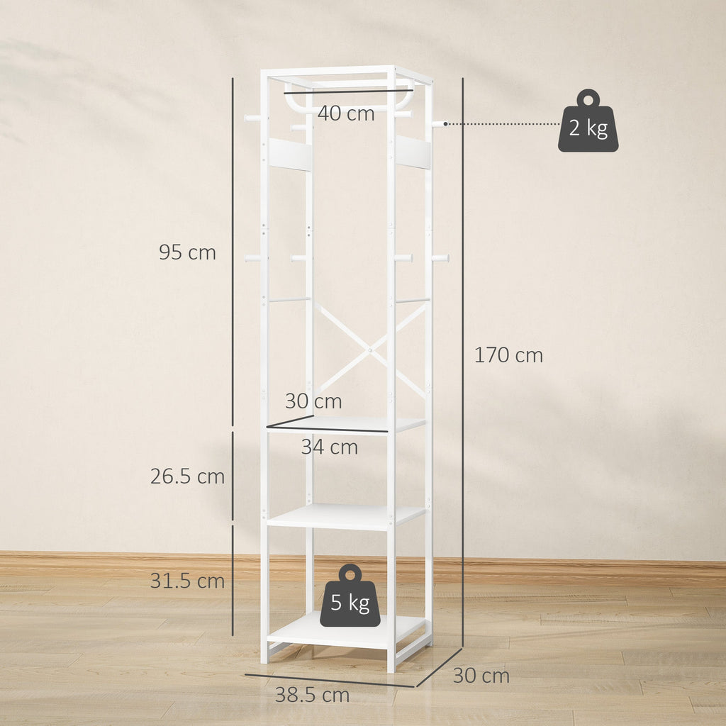EasyComfort Appendiabiti da Terra - Vrijstaande kapstok met kledingstang en 2 open planken, 38.5x30x170 cm