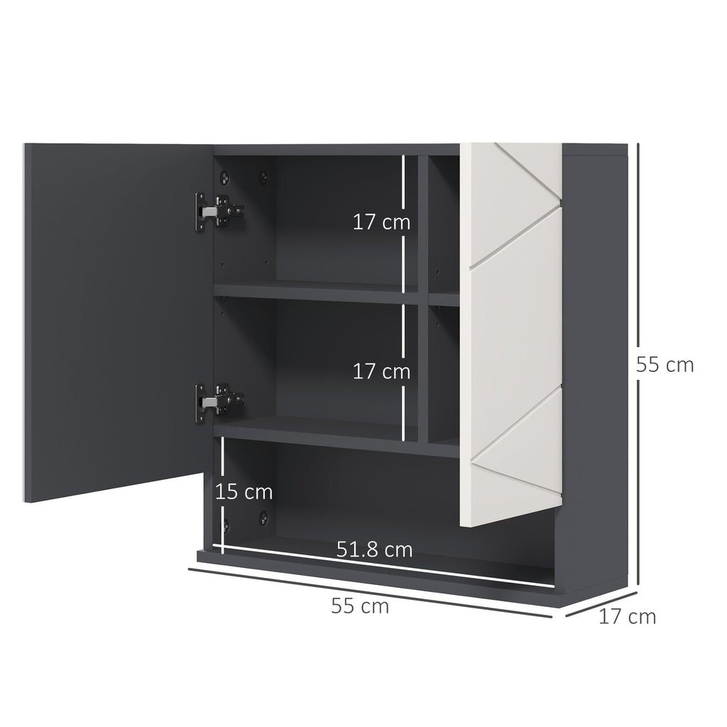 Easycomfort Armadietto with Specchiera Bagno a 2 Ante e Mensole Regolabili in Legno, 55x17x55cm, Grigio