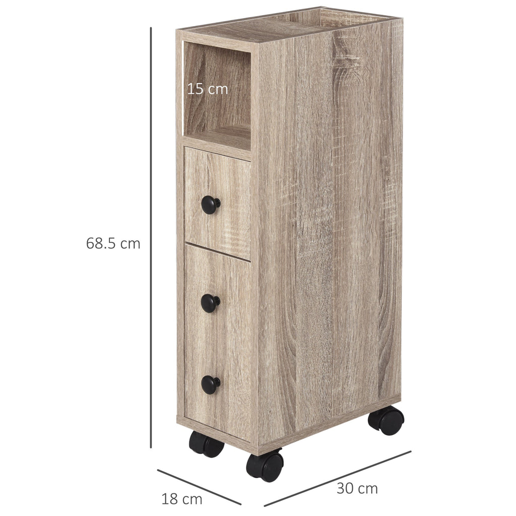 EasyComfort Kolomkast met wielen, 1 lade, 1 deur, 2 planken 18x30x68.5 cm