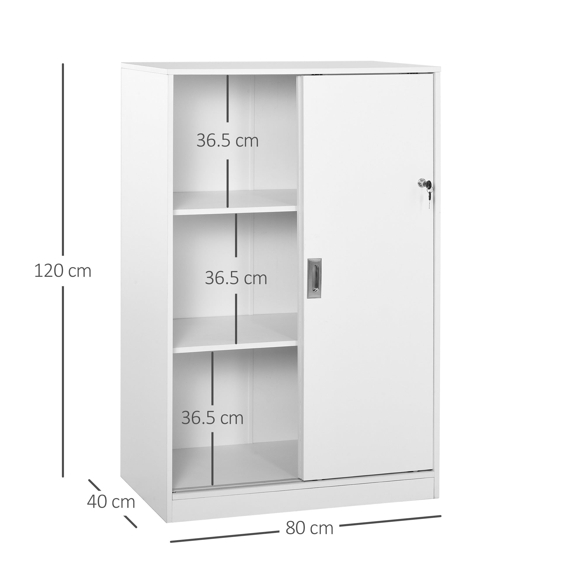 EasyComfort Armadietto da Ufficio a 3 Ripiani with 2 Chiavi di Sicurezza, in Truciolato, 80x40x120 cm, white