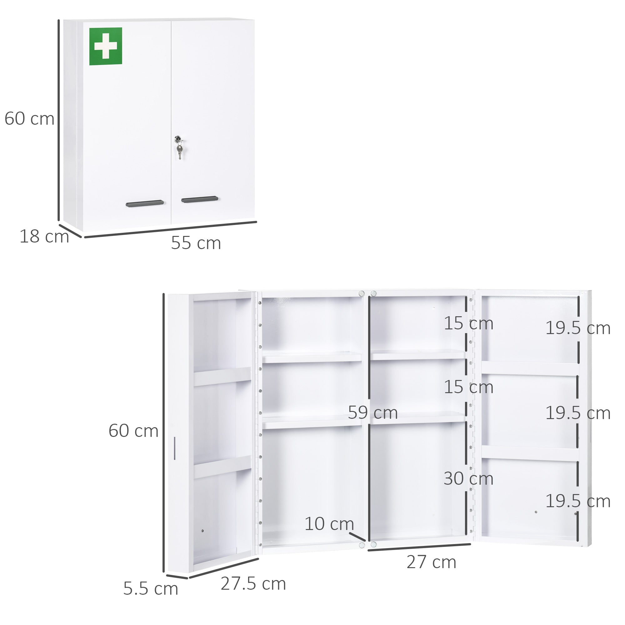 EasyComfort Medicijnkast 6 planken met slot, 55x18x60 cm